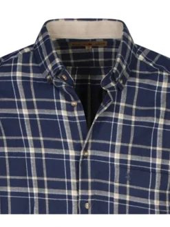 Chemise manches longues flanelle marine en coton à carreaux avec col boutonné