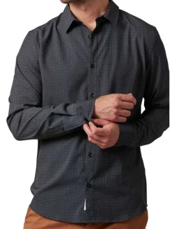 Chemise manches longues noire à coupe droite et à imprimés géométriques