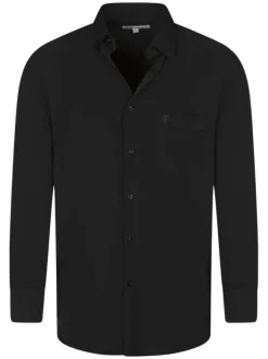 Chemise manches longues noire unie à coupe droite avec col boutonné et 1 poche