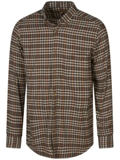 Chemise à manches longues épaisse en coton marron à carreaux et à col américain