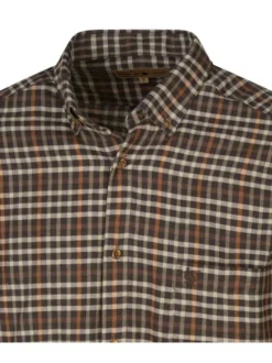Chemise à manches longues épaisse en coton marron à carreaux et à col américain