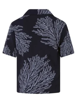 Chemise marine avec des imprimés une coupe droite et un col cubain