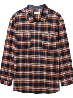 Chemise marine à carreaux avec une coupe regular fit et un col français