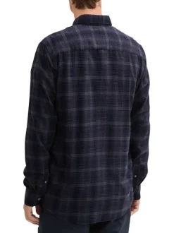 Chemise marine à carreaux droite à col français et à manches longues