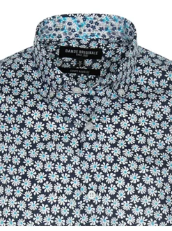 Chemise marine en coton avec imprimé liberty all-over coupe ajustée col américain