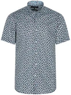 Chemise marine en coton avec imprimé liberty all-over coupe ajustée col américain