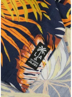 Chemise marine en coton imprimée de palmes coupe ajustée et à manches courtes