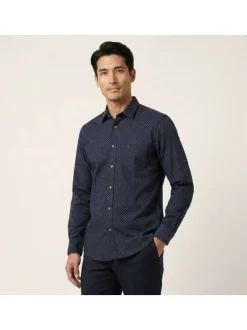 Chemise marine à motifs avec un col à revers et des manches longues