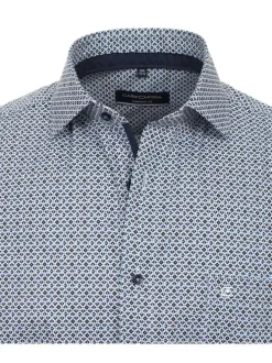 Chemise marine à motifs en coton avec une coupe droite et fermeture boutonnée