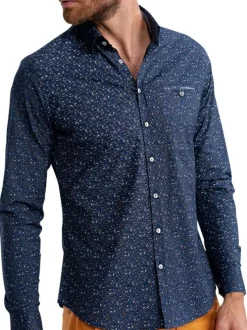Chemise marine à motifs pourvue d'un col français et d'une coupe slim