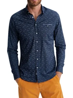 Chemise marine à motifs pourvue d'un col français et d'une coupe slim