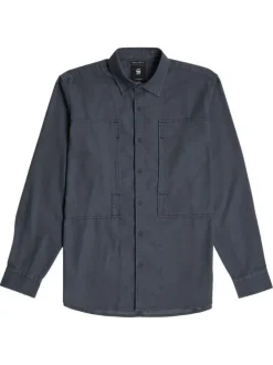 Chemise marine unie avec une col français et une coupe droite