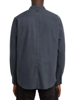 Chemise marine unie avec une col français et une coupe droite