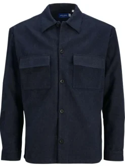 Chemise marine unie avec une coupe droite et à manches longues