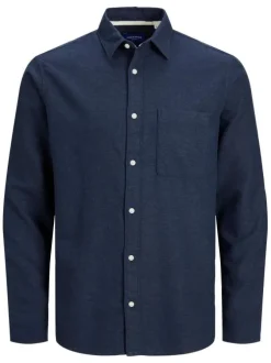 Chemise marine unie coupe regular avec col français et poche plaquée poitrine