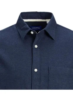 Chemise marine unie coupe regular avec col français et poche plaquée poitrine