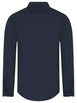 Chemise marine unie pourvue d'une coupe droite et des manches longues