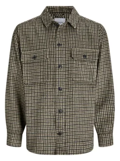 Chemise marron à motif pied de poule avec une coupe droite et 2 poches