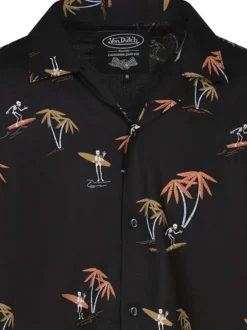 Chemise noire avec des imprimés une coupe droite et un col cubain