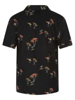 Chemise noire avec des imprimés une coupe droite et un col cubain
