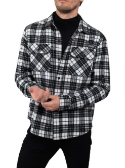 Chemise noire et blanche à carreaux coupe regular fit avec 2 poches et patchs cousus