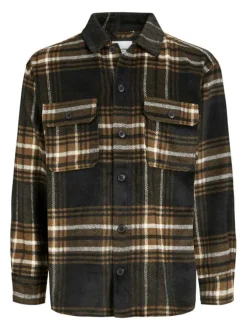 Chemise noire et orange rayée avec une coupe droite et des manches longues