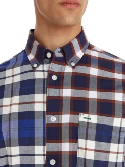 Chemise Regular Fit en coton bleu à double motifs Tartan et col américain