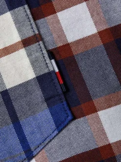 Chemise Regular Fit en coton bleu à double motifs Tartan et col américain