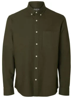 Chemise Rick en coton kaki unie à coupe droite avec un col américain