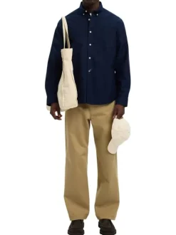 Chemise Rick en coton marine unie à coupe droite avec un col américain
