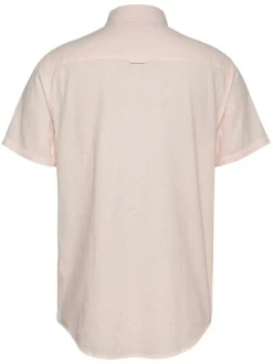 Chemise rose unie à coupe droite, col français et à manches courtes