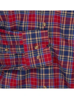 Chemise rouge en coton, en tissu tartan à coupe droite et à col américain