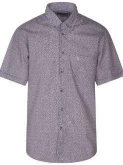 Chemise rouge fleurie avec une coupe droite et un col américain