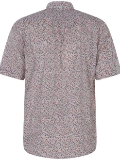 Chemise rouge tachetée en cuir à coupe droite un col français et des manches courtes