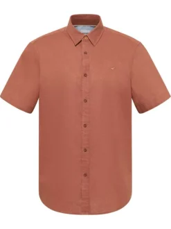 Chemise rouge unie en coton et lin mélangé avec une coupe droite