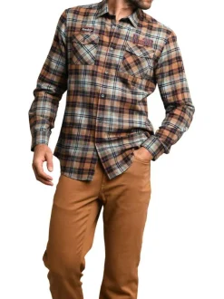 Chemise rouille à carreaux ajustée avec un col français et à manches longues