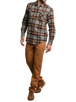 Chemise rouille à carreaux ajustée avec un col français et à manches longues