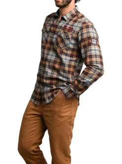 Chemise rouille à carreaux ajustée avec un col français et à manches longues