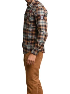 Chemise rouille à carreaux ajustée avec un col français et à manches longues