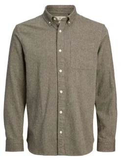 Chemise twill en coton biologique beige à coupe droite et col américain