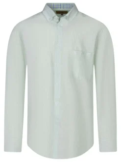 Chemise verte en lin à rayures pourvue avec une coupe droite et un col américain