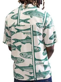 Chemise verte à motifs avec une coupe droite et un col cubain