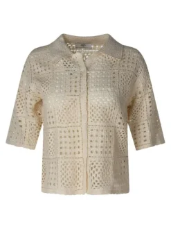 Chemisier beige uni pourvu d'un col chemise et de manches courtes