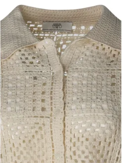 Chemisier beige uni pourvu d'un col chemise et de manches courtes