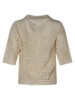 Chemisier beige uni pourvu d'un col chemise et de manches courtes