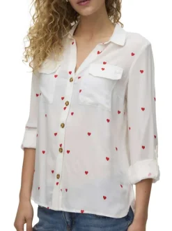 Chemisier blanc à motifs avec un col à revers et des manches longues