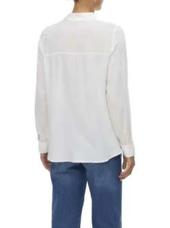 Chemisier blanc uni avec un col chemise et des manches longues