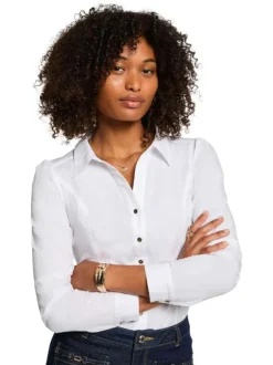 Chemisier blanc uni avec une coupe cintrée et un col v à revers