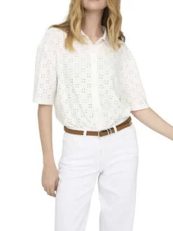 Chemisier blanc uni avec une coupe droite et un col à revers
