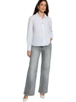 Chemisier blanc uni avec une coupe droite et un col à revers